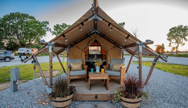 Riverfront Safari Tent | Firepit Roaring River