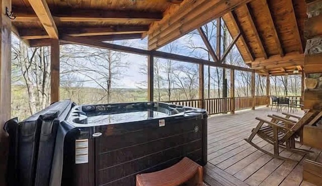 Romantic Log Cabin Hot Tub Fireplace View