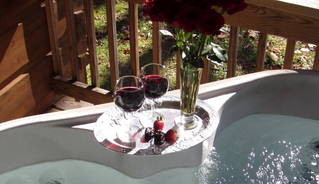 Romantic Pet Log Cabin with hot tub, waterfall, wifi, gas grill, firepit creek