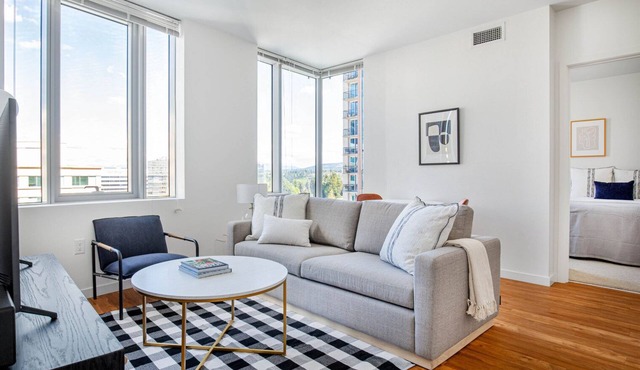 Roomy Downtown Bellevue 2BR w/Gym, W/D, near shops, by Blueground