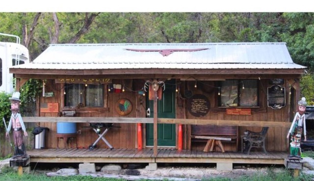 Rustic cabin located at Idyll Glen RV Park in the hill country.