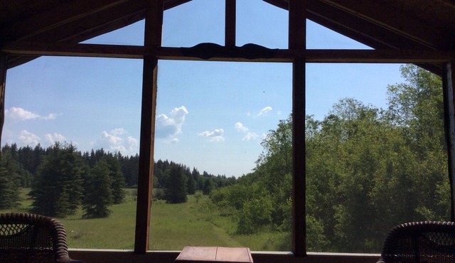 Rustic cabin near RMNP with screened-in deck, meadow view, and wood stove