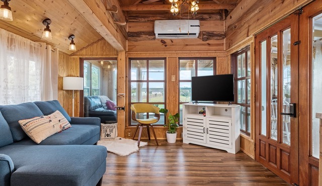 Rustic cabin oasis on 1 acre with a fishing pond