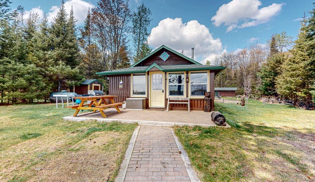 Rustic Cozy lakefront Cabin with dock, fire pit, gas grill, W/D & quiet location