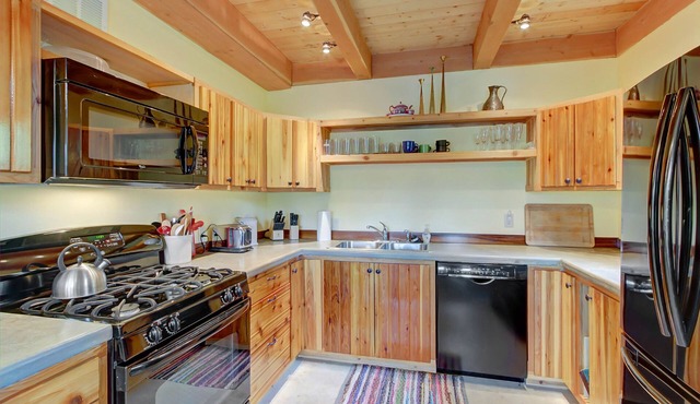 Rustic, dog-friendly cabin with wood-burning stove, lake & mountain views