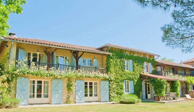 Rustic farmhouse in Southern france overlooking the Pyrenees mountains