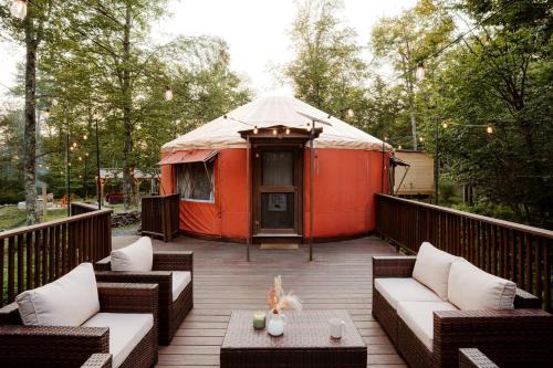 Rustic Glamping Yurt with Sauna and Cold Plunge in Willowemoc Wild Forest in Livingston Manor, New York