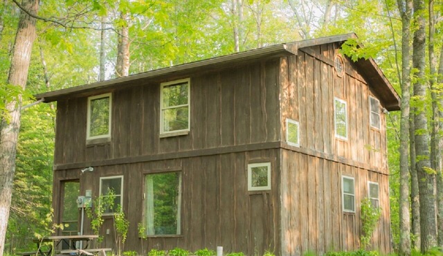 Rustic Two Level Tree Lodge Surrounded By The Forest With Fireplace And Fire Pit