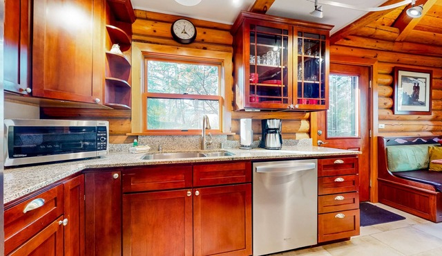 Rustic waterview home, covered deck, vaulted ceilings & updated kitchen