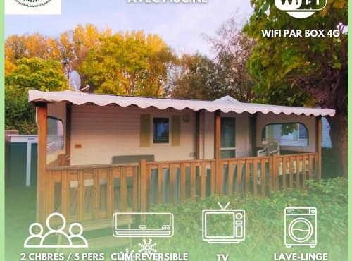Séjour Normandie, Mobilhome 5P TV belle terrasse couverte wifi climatisation au calme proche rivière