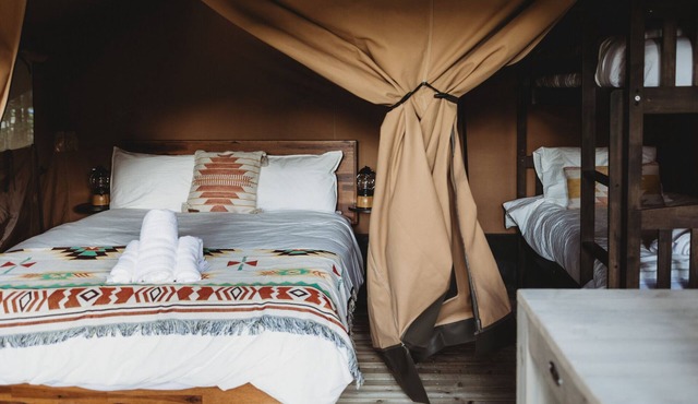 Safari Tent Site 9 | 1 Queen Bed & 1 Bunk Bed | Pond View