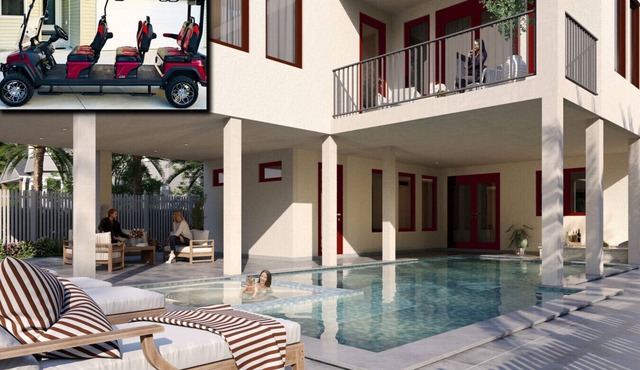 Saltwater spa & pool, Beach@3min walk, Golf cart, Elevator