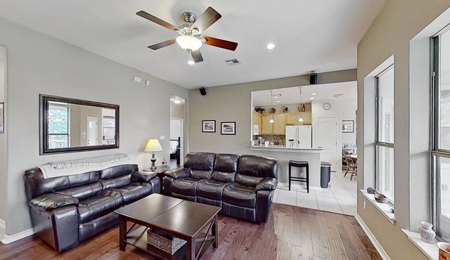 Scenic retreat with fenced yard, patio, central AC, & washer/dryer