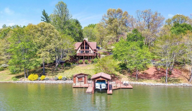 Scenic Waterfront A-frame with hot tub and dock