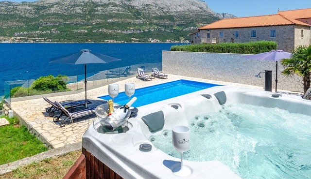 Seafront villa Gabriela on island Korčula, private pool, gym, private parking
