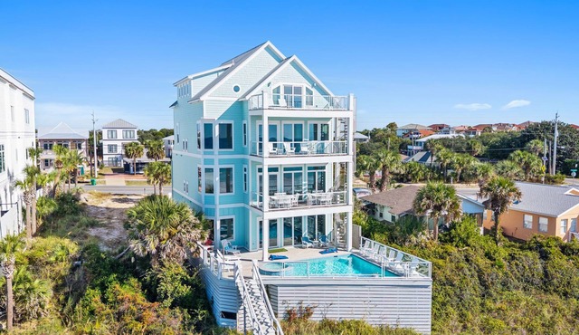 "Seahorse" Large Family Beachfront Home w/Private Pool & Game Room