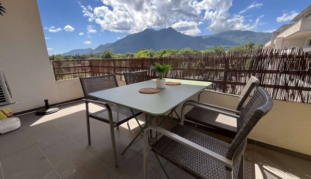 Seaside Haven: Air-Conditioned 1BR with Terrace, Near Beach and Shops