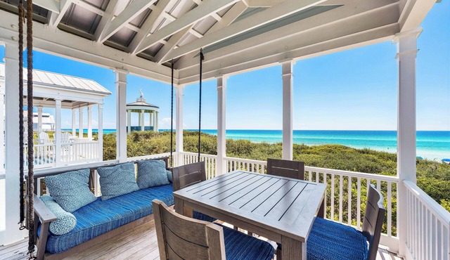 Seaside's Chic Gulf-Front Retreat, Renovated with Elegant Design, Ocean Views, and Jacuzzi.