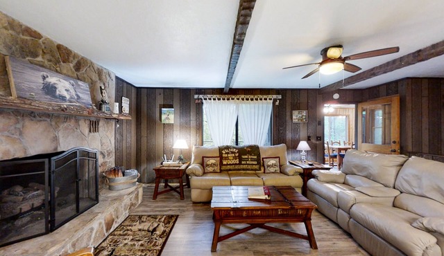 Secluded home with deck, firepit, sunroom, gas fireplace, & W/D