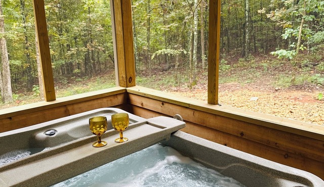 Secluded in the woods, couple’s romantic cabin & hot tub, brkfast foods provided