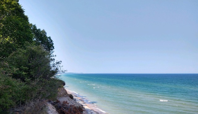 Secluded log cabin in Manistee Nat'l Forest with access to Lake Michigan beach.