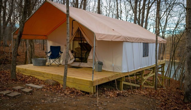 Secluded Luxury Camping Tent on Otter Lake near Girard, Illinois