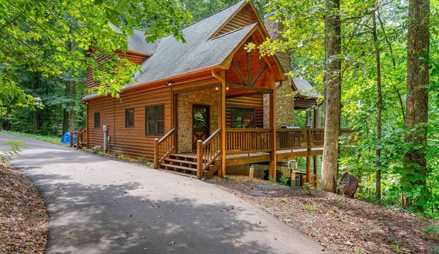 Secluded mtn-view cabin with private hot tub, fireplaces, firepit, grill, deck