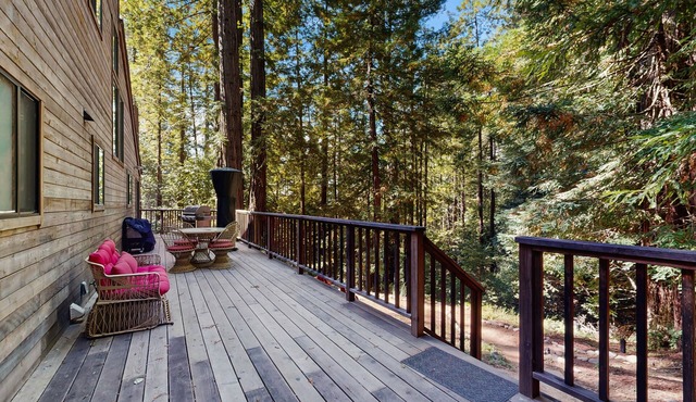 Secluded, two-story getaway with free WiFi, wood stove, & furnished deck