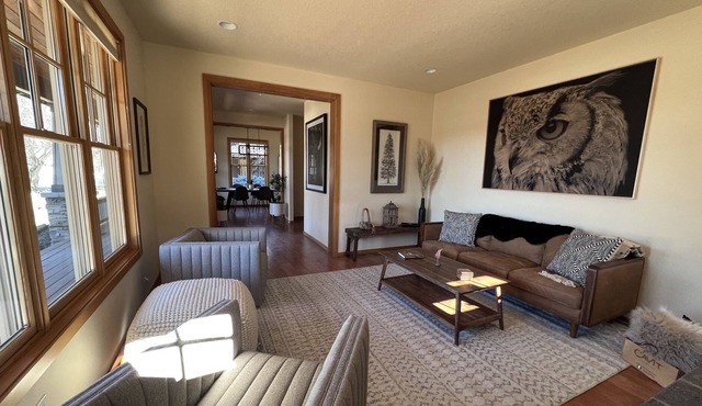 Serene Pine Meadow home with private hot tub! Walk to town! Views! Pool!