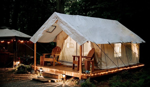 Serene Safari Tent For a Glamping by Getaway Rickett's Glenn State Park Nestled in the Heart of Huntington Mills, Pennsylvania