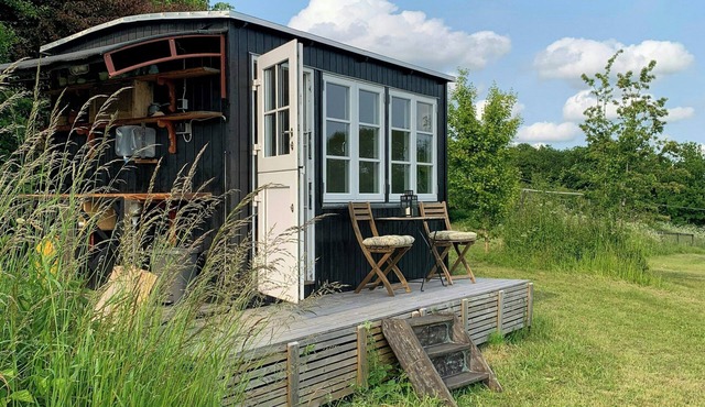 Shepherd's hut with lake view in Ollerup