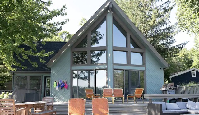 Sister Lakes A-frame with panoramic lake views
