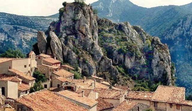 Small stone Bastide at the bottom of a feudal castle, Grand Canyon Verdon view
