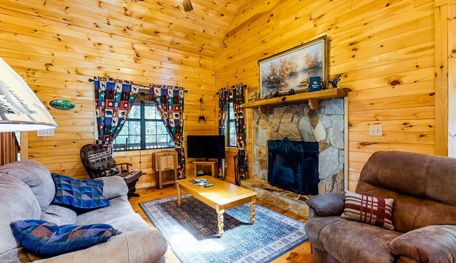 Snowbird-friendly log cabin with pool table, darts & private hot tub - dogs OK
