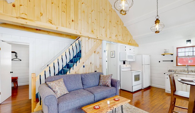 Snug cabin in trees with fireplace & W/D near skiing, hiking, & lake - dogs OK