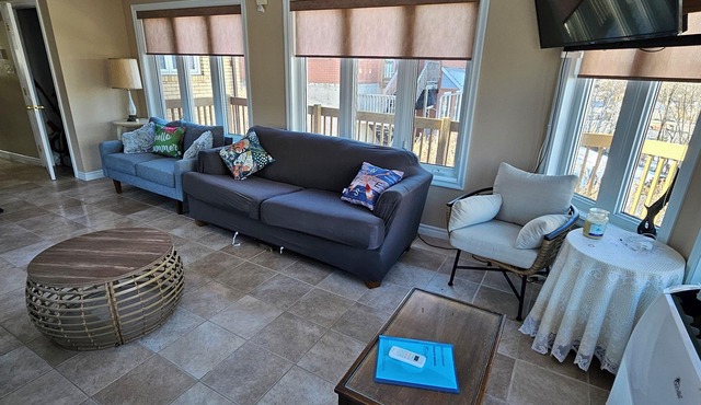 Solarium overlooking city, river and mountains. Sometimes Northern lights.