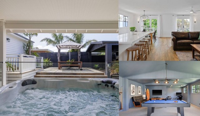 Spa jacuzzi, modern, stylish, separate games room, backyard, fully fenced