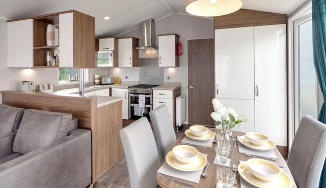 Spacious and luxurious 12ft-wide caravan with one double and two twin.