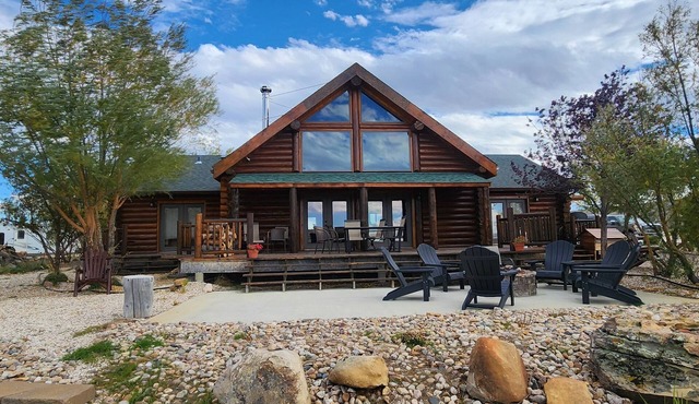Spacious and secluded cabin overlooking North Platte River valley.