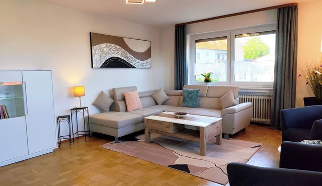 Spacious apartment with a balcony and outdoor area at the Ehingen am Ries Guest House in Ehingen am Ries