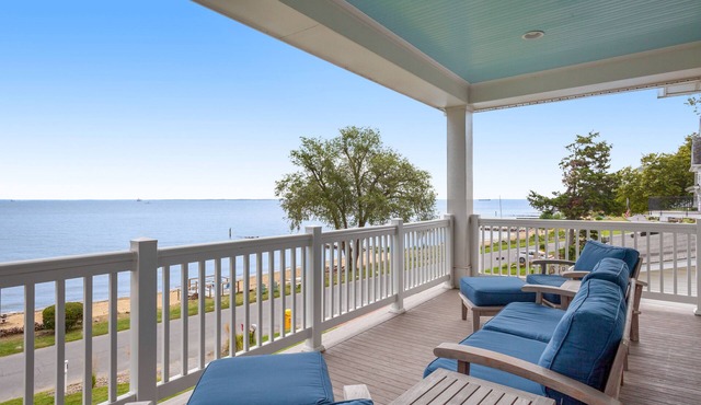 Spacious beachfront home with decks, gas grill, wet bar, gas fireplace, and W/D