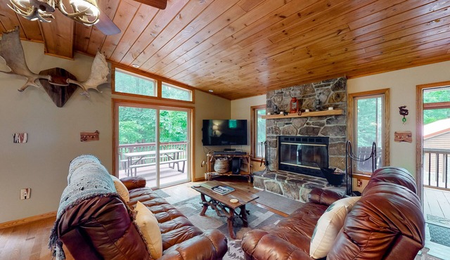 Spacious forest retreat with grill, firepit, game room, & jacuzzi tub - dogs ok