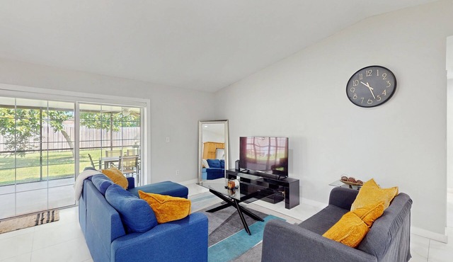 Spacious home with enclosed yard , fire pit and playground