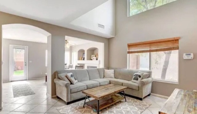 Spacious home with grass backyard, fire pit, & craft bar!