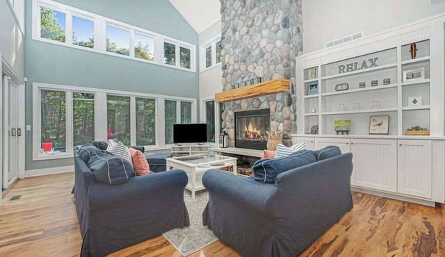 Spacious Home with Two Fireplaces, Game Room, & Private Pool - Walk to the Lake