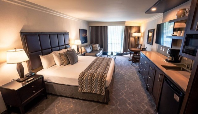 Spacious hotel room at iconic Cliff Lodge in legendary Snowbird, Utah