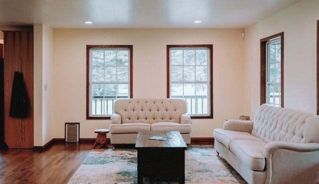 Spacious modern cabin on 7.5 secluded acres, hot tub, Wi-Fi, Air Hockey, Trails.