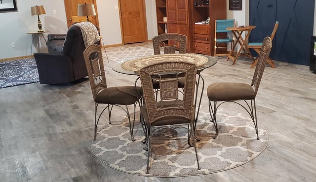 Spacious place w/outside kitchen. Close to the Apple River and so much more.