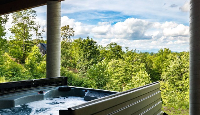Spacious private mountain retreat featuring a king bedroom with twin bunks, office with futon, full bath, washer/dryer, large kitchenette, and comfortable living area. Relax in your private hot tub, screened porch, and peaceful yard setting.