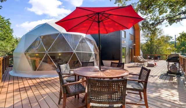 Spectacular Two Domes and Lofted Cabin Union with Breathtaking Deck and Indoors in Elgin, Texas